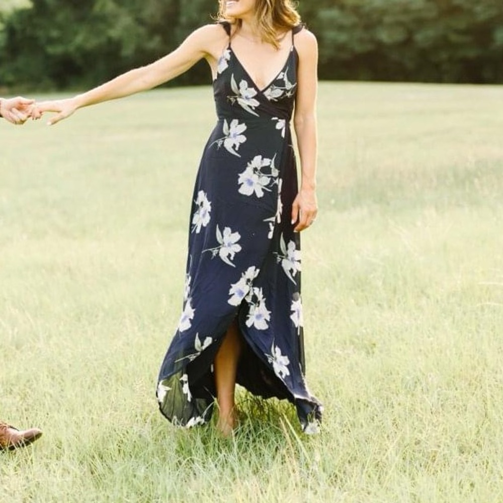 Navy blue floral maxi floral dress, size small